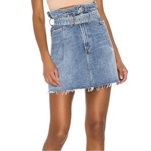 Agolde Light Blue Paperbag Waist Denim Mini Skirt